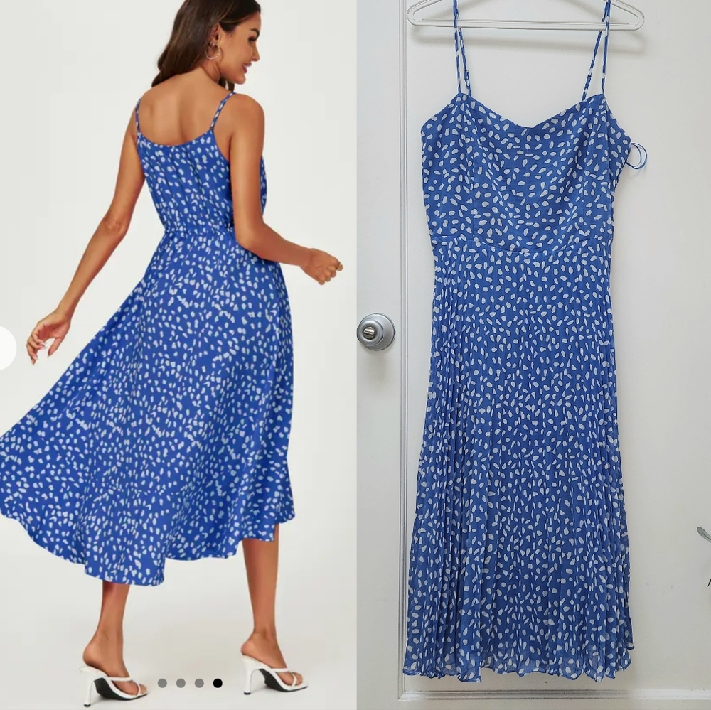Lucy Paris Blue Tie Straps Sweetheat Floral Print Midi Dress Size M